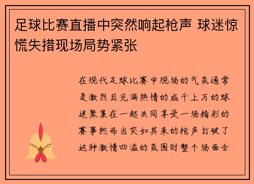 足球比赛直播中突然响起枪声 球迷惊慌失措现场局势紧张
